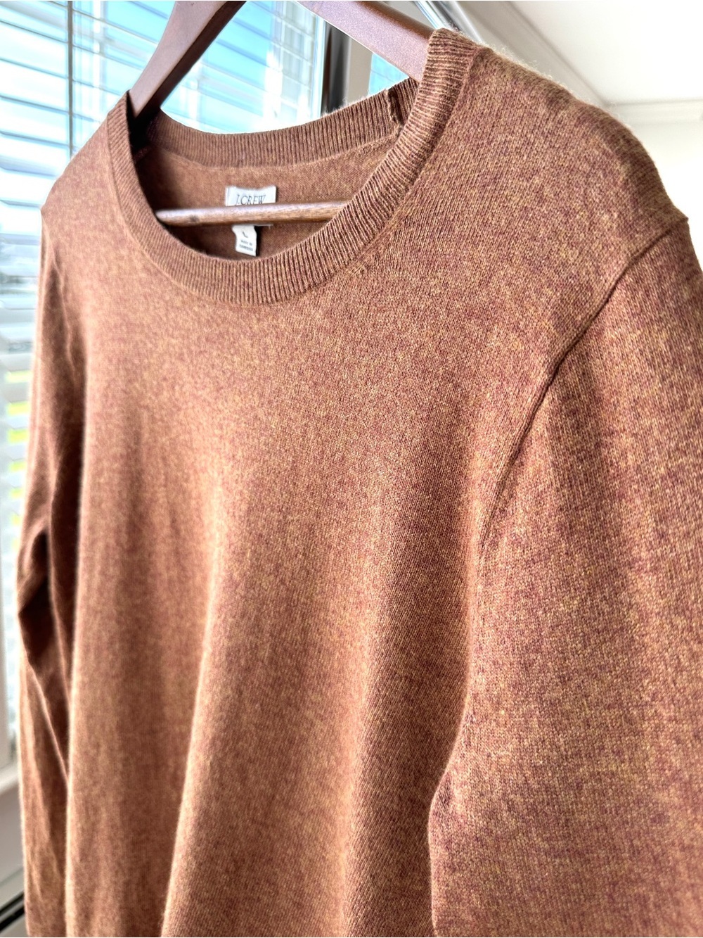 J.Crew Women's Crewneck Sweater in Heathered Brown, Long Sleeves, Cotton & Wool